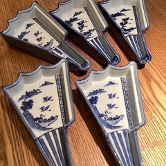 【極美品】染付扇面向付　半開扇　昭阿弥　8点セットの画像