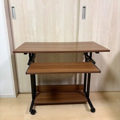 【美品】✨️パソコンデスク 昇降式テーブル キャスター&スライド棚付き[幅80] 立ち作業にも◎の画像