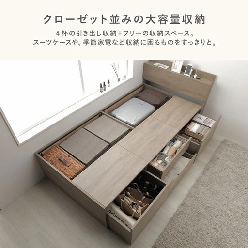 【新品】収納付き大容量ベッド RASIK 
Slektia スレクティア 引き出し4杯大容量ベッド 宮付シングル