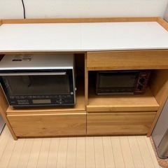 アルダー天然木人工大理石トップ 間仕切り家電収納キッチンカウンターの画像