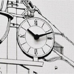 Canvasworks 駅前の街並み ウォールクロック 風景画 壁掛け時計 novelax 能登夫妻 モノクロ モノトーン シンプル アート パネル 47006の画像