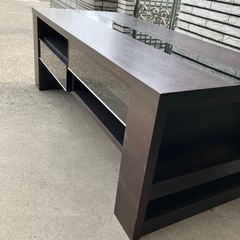 リビングテーブル　天板ガラス　引き出し付き　ウォールナット　の画像