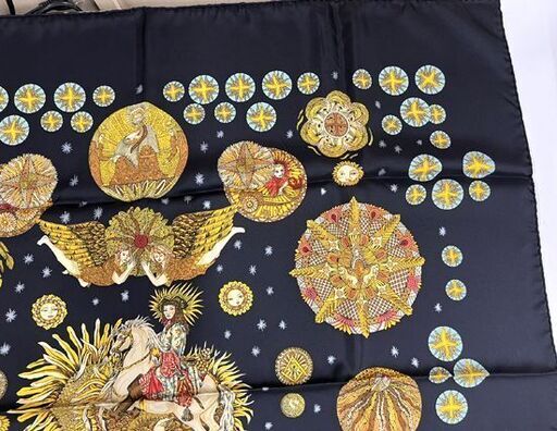 HERMES エルメス カレ90 LE ROY SOLEIL 太陽王 ブラック系 シルク スカーフ 箱付き☆札幌市 白石店 