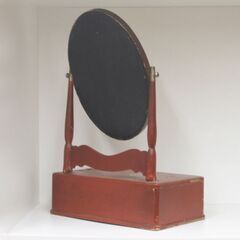 昭和レトロ 姫鏡台 幅28×奥行18×高さ42cm 朱塗り 螺鈿細工 松竹梅 引出し1杯 卓上鏡台 インテリア コレクション 札幌市 清田区 平岡の画像