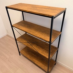 オープンラック 4段 木製棚 アイアンフレーム シェルフ の画像