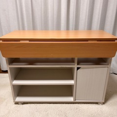 アイリスオーヤマ キッチンカウンター パソコンデスク 収納 キッチンワゴン 両扉付き 開閉自在のバタフライテーブル ダイニングテーブルの画像