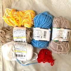 カラフル毛糸セット 5玉+おまけ オレンジ イエロー ブルー ベージュ ホワイトの画像