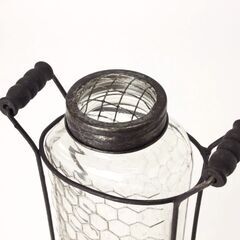 アイアンハンドル付き ガラス フラワーベース Lサイズ 一輪挿し 花瓶 フラワーベース おしゃれ アンティーク 風  インテリア 84175の画像