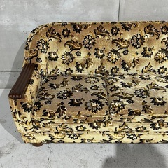 ★80s★昭和レトロ 花柄ゴブラン調 3人掛けソファ 木肘 3P ビンテージの画像