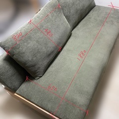 コーデュロイ　ソファ　3人掛け　オリーブの画像