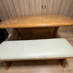 【引取限定/訳あり】頑丈な木製ダイニングテーブル（★ご希望の方に3人用ベンチを無料でお付けします！） の画像