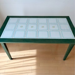 イタリア製　アンティーク　木製ダイニングテーブル　緑　タイル　の画像