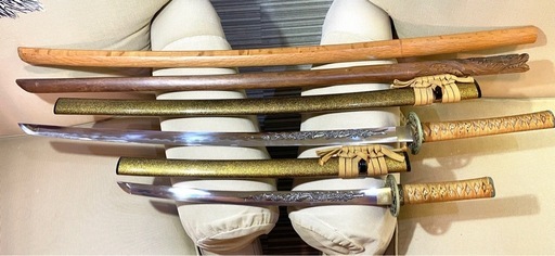 【上位仕様】深彫龍意匠 模造刀 二振セット｜105cm／70cm｜金属鍔｜木製鞘｜重量感有｜観賞用　　