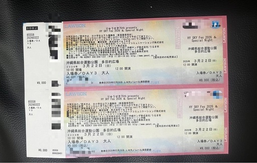 HY SKY Fes 3/22入場券2枚