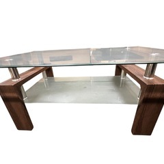 ガラステーブル センターテーブル 2段 ガラス天板 ブラウンの画像