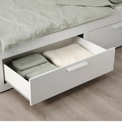 BRIMNES ブリムネス デイベッド 引き出し2/マットレス2付き, ホワイト/オーフィエル ふつう, 80x200 cm（マットレス付きも対応可能）の画像