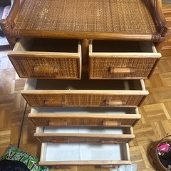 昭和時代、藤編み収納ラタンチェスト　5段　の画像