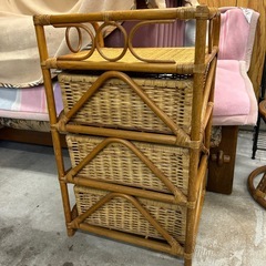 ラタン 籐製 3段 チェスト アンティーク ヴィンテージの画像