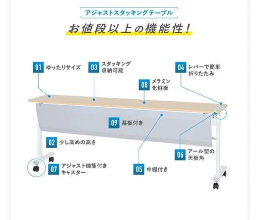 新品未使用＊カグクロスタッキングテーブル W1800 D450 H720 会議用