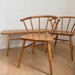 オーク材アームチェアx2、バンチの画像