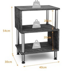 サイドテーブル おしゃれ S字ラック 40*29*51cm 3段 ソファ ベッド横 サイドラック 木目調 大理石柄 オープンラック エンドテーブル 寝室 収納棚（ブラック大理石柄）の画像