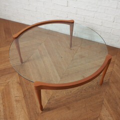 【発送の場合は即購入不可】 定19万 イタリア porada GIOTTO リビングテーブル ガラス チェリー 無垢材 ラウンド 丸 センターテーブル ACTUS ポラダ ジオット 97966の画像