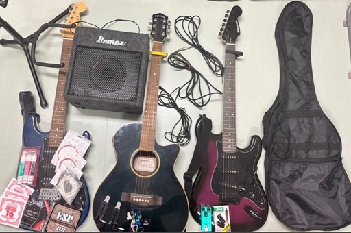 ギター3本セット（エレキ2本・エレアコ1本）＋Ibanezアンプ・メンテナンス用品多数