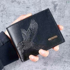 【新品未使用】イーグル 型押し 二つ折り財布 メンズ ブラック 高級感 縁起物の画像