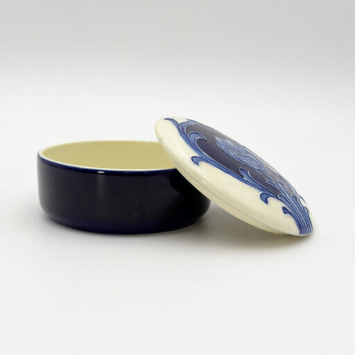 Old Tupton Ware 英国 ヴィンテージ 陶器 シュガーポット アクセサリーケース 小物入れ 雑貨 ジュエリーボックス 紺色 花 手書き 92809