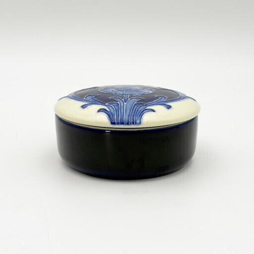 Old Tupton Ware 英国 ヴィンテージ 陶器 シュガーポット アクセサリーケース 小物入れ 雑貨 ジュエリーボックス 紺色 花 手書き 92809