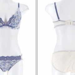 新品未使用　レディース　ユーフォリアブルームレースブラジャー&フルバックショーツ［大人気］ブルー-D75/ショーツL　下着　の画像