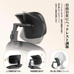 オフィスチェア ブラック 腰サポート多段調節 メッシュ 9cmクッションの画像