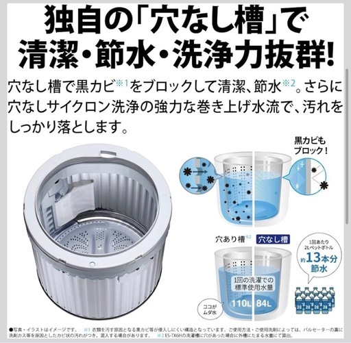 シャープ タテ型 洗濯乾燥機 洗濯 6.5kg 乾燥 3.5kg 幅52.0cm ステンレス 穴なし槽 ES-TX6H-W ホワイト