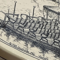 1989年 サイン入り スクリムショー風 手彫り 白鳥ボート柄 トリンケットボックスの画像
