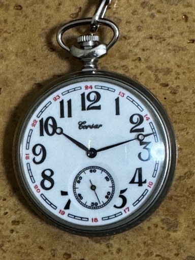 ? ヴィンテージ 懐中時計 コルサール（船レリーフ）完動品／チェーン付き