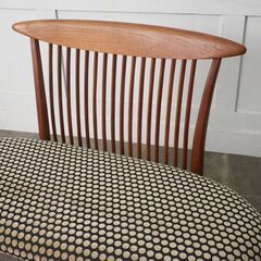 【発送の場合は即購入不可】 張替済 BC工房 チーク 無垢材 ベンチ 2人掛け ソファ チェア ハンドクラフト 2シーター ラブソファ ダイニングチェア 和モダン 97331の画像