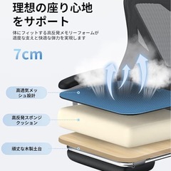 オフィスチェア デスクチェア 腰サポートバー メッシュ通気性 テレワーク チェア 疲れない 人間工学 昇降式ランバーサポート 大型厚型ヘッドレスト 高反発クッションの画像