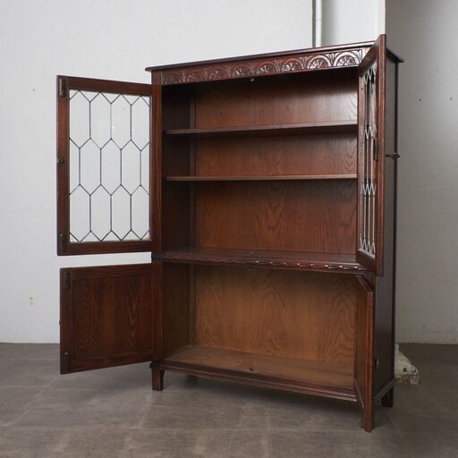 【発送の場合は即購入不可】 英国 Jaycee Furniture ガラス キャビネット ブックケース イギリス 本棚 オーク リネン
