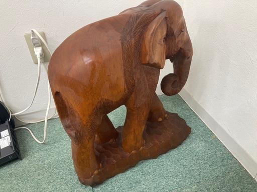 【特大 木彫り ゾウ 置物】高さ約50cm 重厚彫刻 アンティーク ヴィンテージ インテリア