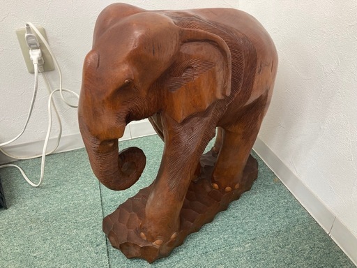 【特大 木彫り ゾウ 置物】高さ約50cm 重厚彫刻 アンティーク ヴィンテージ インテリア