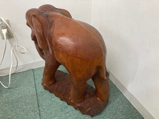 【特大 木彫り ゾウ 置物】高さ約50cm 重厚彫刻 アンティーク ヴィンテージ インテリア