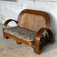 ✿アジアンリゾートポップ✿籐フレーム 2人掛け　ラブソファ　オールドラタンの画像