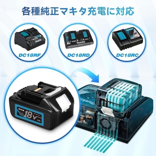 ①4個セット バッテリー 18v 6.0Ah LED残量表示付き電動工具用