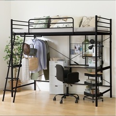 ニトリ　ロフトベッド　システムベッド　黒　椅子付き　　の画像