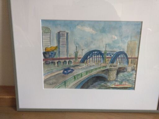 水彩画　永代橋