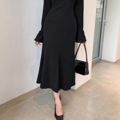 薄手ニットワンピース黒ブラックM９号の画像