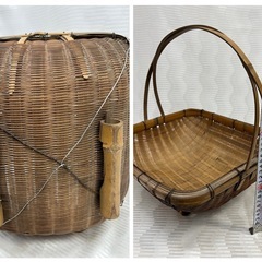11390😸　竹籠 かご 取手付き 古民具 アンティークの画像