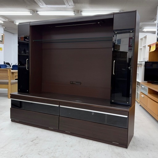 【超美品‼️】オシャレ♪ 180cm幅壁面テレビボード 55インチまで対応 TV台 テレビ台 リビング収納家具 木目調ダークブラウン♪