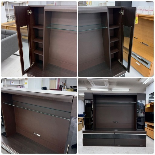 【超美品‼️】オシャレ♪ 180cm幅壁面テレビボード 55インチまで対応 TV台 テレビ台 リビング収納家具 木目調ダークブラウン♪