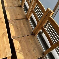 【取引終了】ガーデン ウッドテーブル チェアー×4セット (木製)の画像